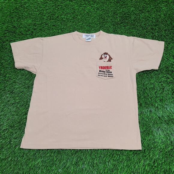 Vintage 2000 Taz Pocket Shirt Large 21x24 Cropped - Picture 1 of 14